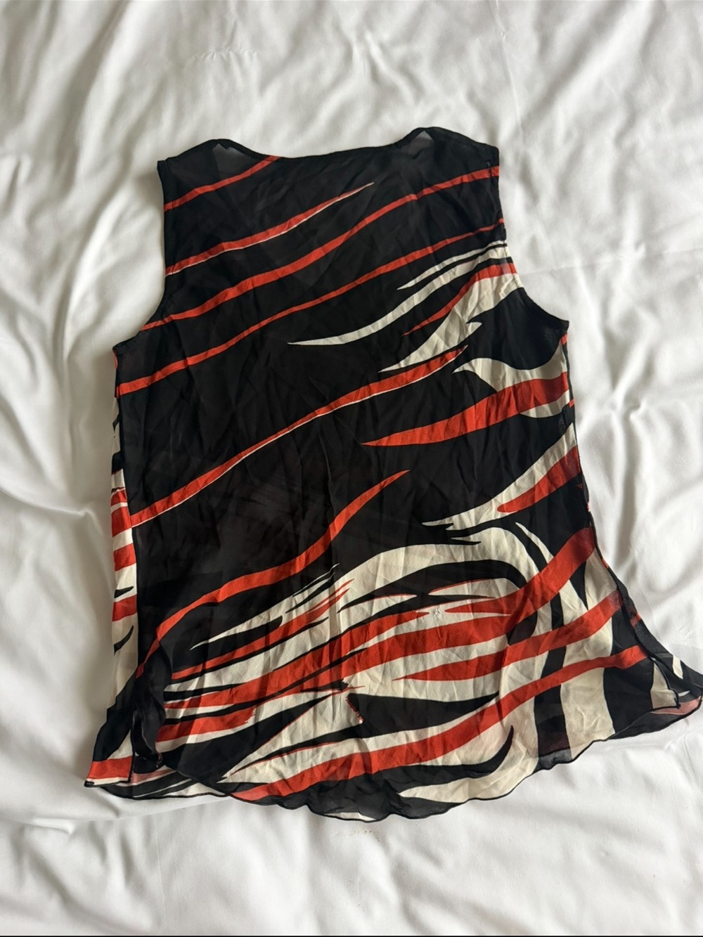 Womens Black & Orange Wave Print Sheer Sleeveless blouse / flowy tank. Size M - Picture 9 of 15